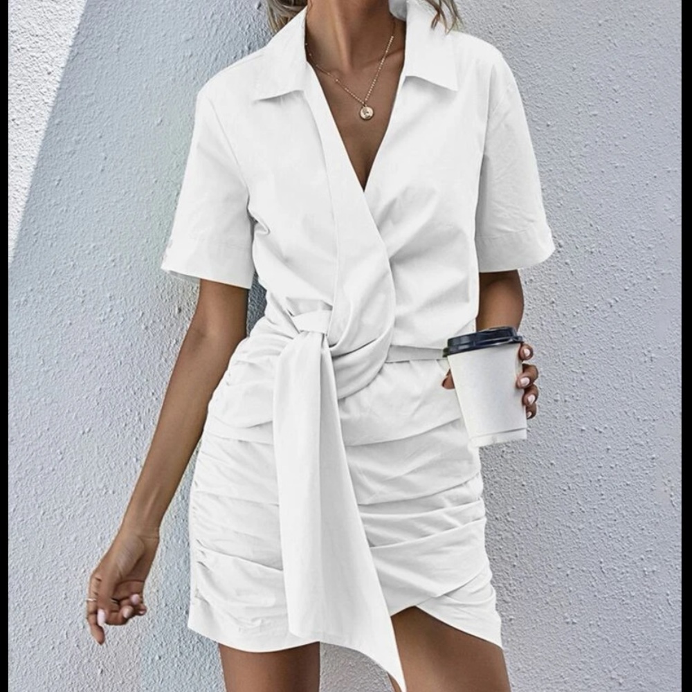 White Knot Ruched Dress
